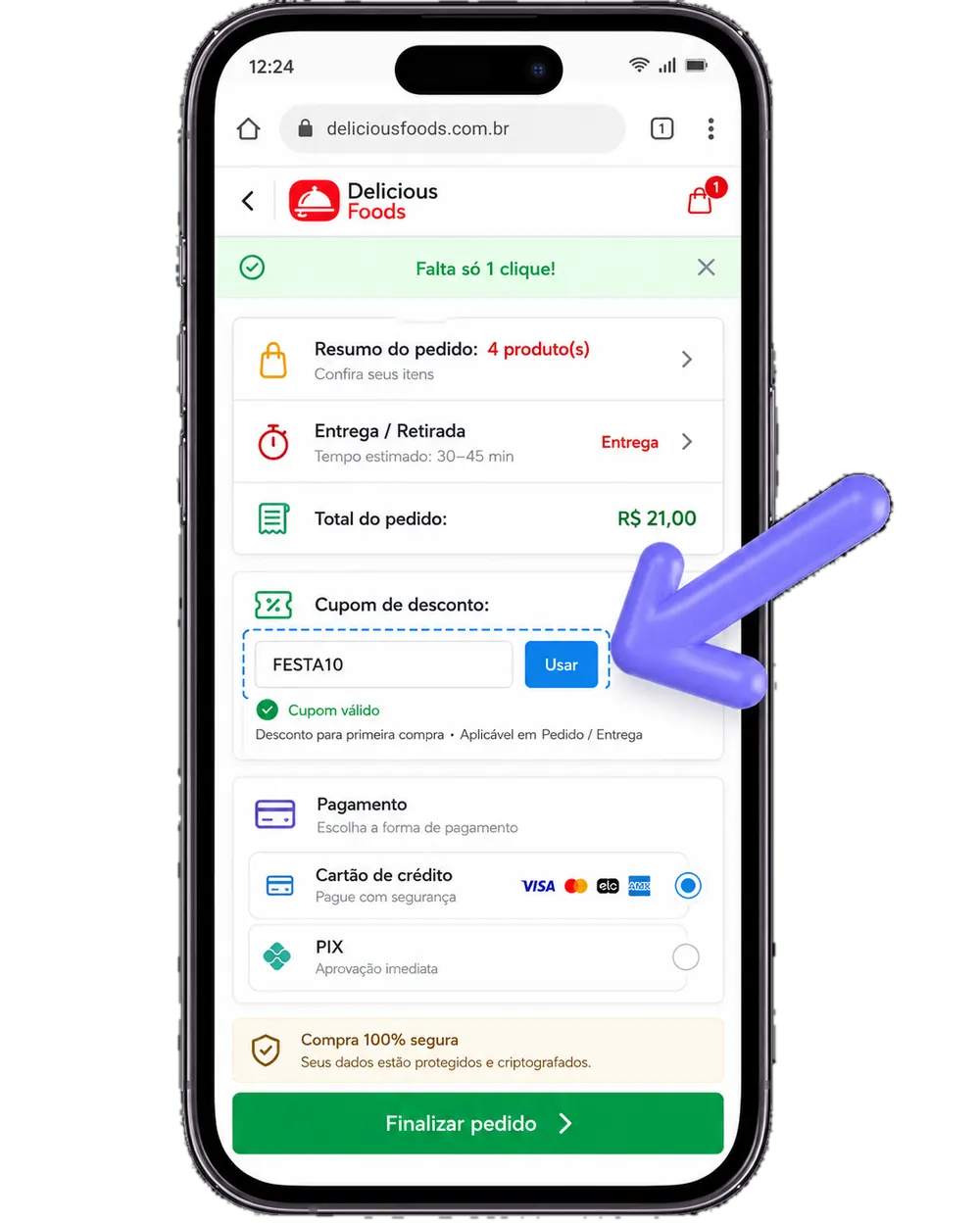 Checkout com cupom de desconto valido