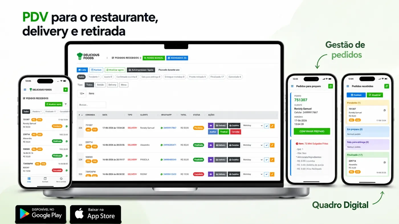 PDV para restaurante, delivery e retirada